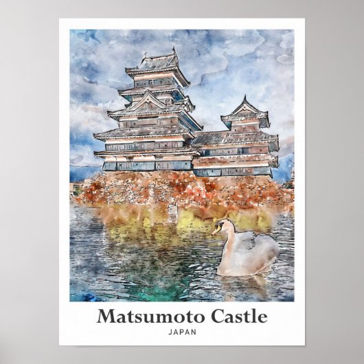 Matsumoto Burg Japan Reisen Wasserfarben Sketch Poster (Vorne)