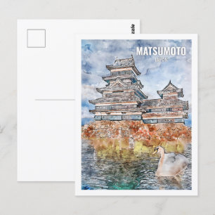 Matsumoto Japan Berühmter Reiseort Wasserfarbe Postkarte