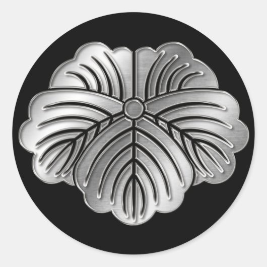 Matsunaga Clan Kamon Silver Chrome Runder Aufkleber (Vorderseite)