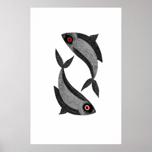 Matsya Duo Art Print Hand-Drawn Fish, Black and Poster (Vorne)