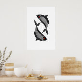 Matsya Duo Art Print Hand-Drawn Fish, Black and Poster (Küche)