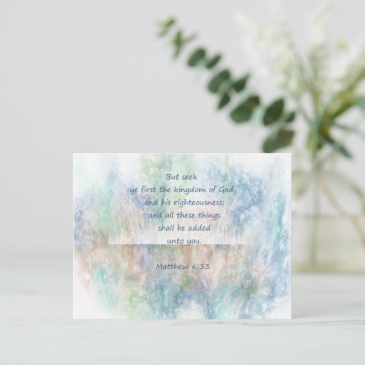 Matt 6:33 Seek Ye First God Bible Scripture Postkarte (Stehend Vorderseite)