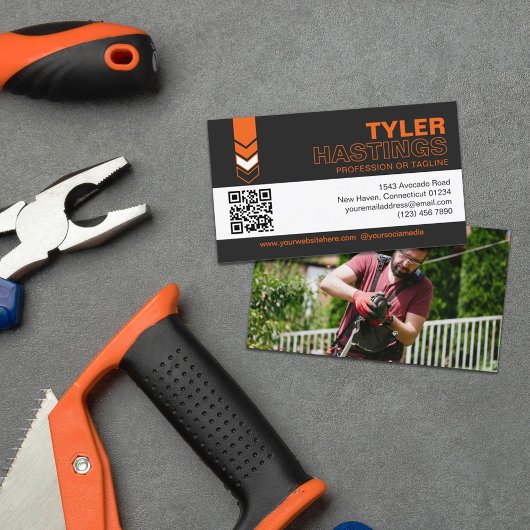 Matt schwarze orange Pfeile QR-Code Foto Vorlage Visitenkarte