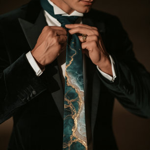 Matt schwarze Smaragd-Geode-Crackle-Goldfolie-Kraw Krawatte
