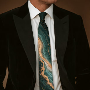 Matt schwarze Smaragd-Geode-Crackle-Goldfolie-Kraw Krawatte