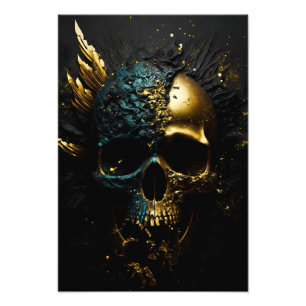 Matt schwarzer Totenkopf mit Gold Splitter Fotodruck