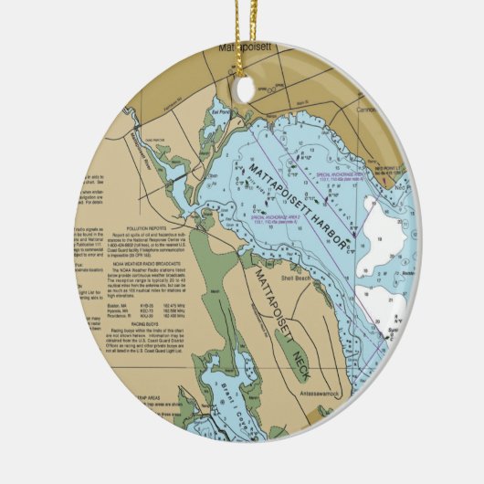 Mattapoisett MA Harbour Chart Keramik Ornament (Links)