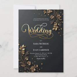 Matte Black & 3D Gold Leaf Botanical Motifs Einladung