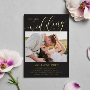 Matte Black Gold Script Foto Doppelseitige Hochzei Folieneinladung