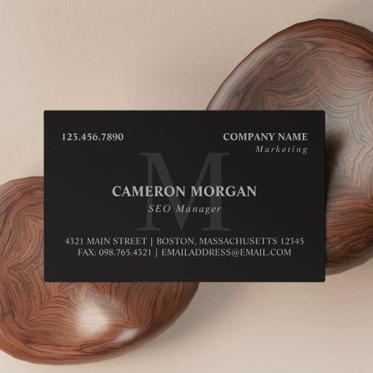 Matte Black Gray Mit Monogramm Beruflich Visitenkarte
