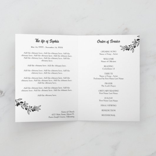 Matte Black Greenery Frame Foto in Love Memory Programm (Innenseite)