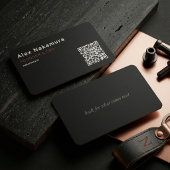 Matte Black Minimal QR Code Tech Founder Startup  Visitenkarte