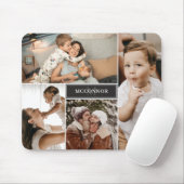 Matte Black Modern 4 Foto Collage & Name Mousepad (Mit Mouse)