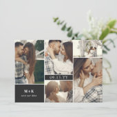 Matte Black Modern Initials Fotos Save the Date (Stehend Vorderseite)