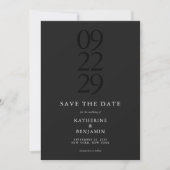 Matte Black Modern Minimalistisch Wedding Save The Date (Vorderseite)