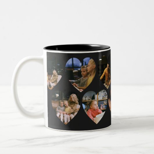 Matte Black Photo Collage Mug with Heart Frames Zweifarbige Tasse (Links)