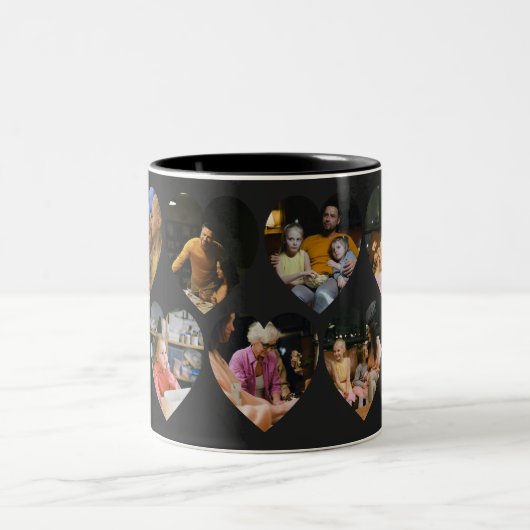 Matte Black Photo Collage Mug with Heart Frames Zweifarbige Tasse (Mittel)