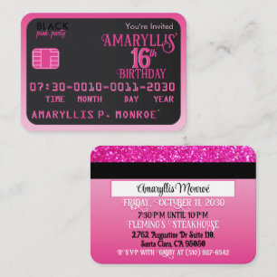 Matte Black Pink Kreditkarte Geburtstagseinladunge Mitteilungskarte