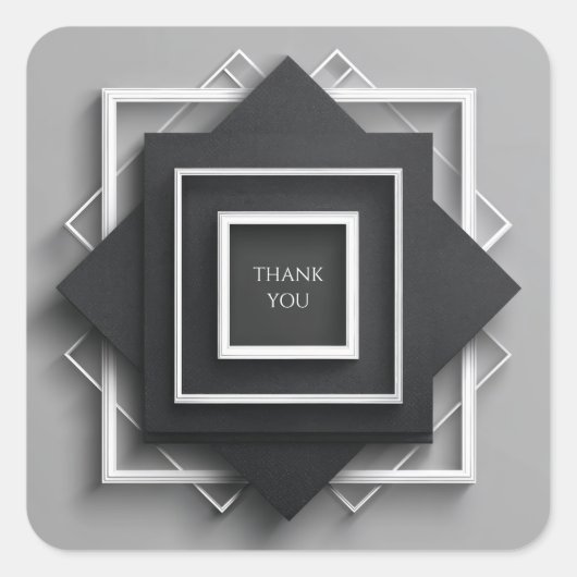 Matte Black & White Frame Moderne Elegante Hochzei Quadratischer Aufkleber (Vorderseite)