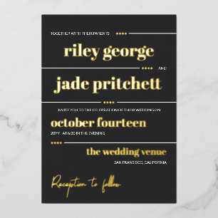 Matte Black White Gold Typografie 2 in 1 Hochzeit Folieneinladung