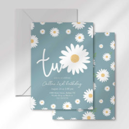 Matte Blue Daisy Einladung zum 2. Geburtstag