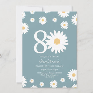 Matte Blue Daisy Einladung zum 80. Geburtstag