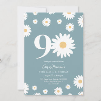 Matte Blue Daisy Einladung zum 90. Geburtstag