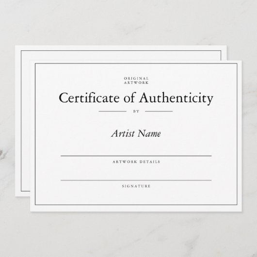 Matte Certificate Authenticity for Art Einladung (Vorne/Hinten)