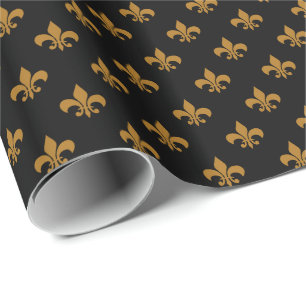 Matte Gold Fleur-de-lis auf Black Geschenkpapier