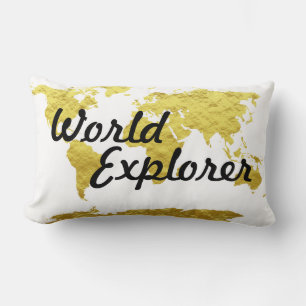 Matte Gold Look World Explorer Weltkarte Lendenkissen