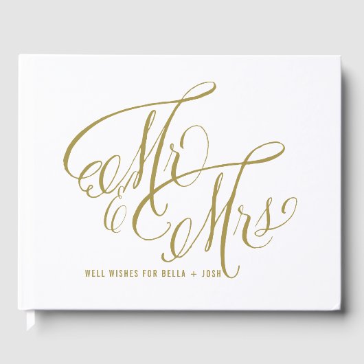 Matte Gold Mr. & Mrs. Elegant Script Wedding Gästebuch (Vorderseite)