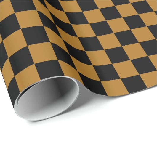 Matte Gold und Black Checkered Geschenkpapier (Rolleneckpunkt)