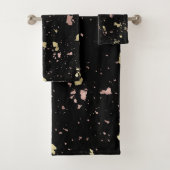 Matte Gold und Rose Gold Flakes Black Badhandtuch Set (Insitu)