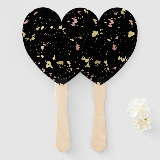 Matte Gold und Rose Gold Flakes Black Fächer (Vorne und Hinten)
