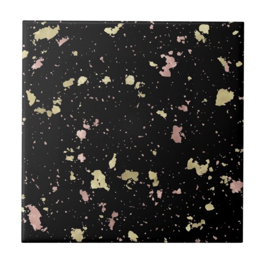 Matte Gold und Rose Gold Flakes Black Fliese (Vorderseite)