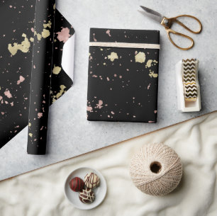 Matte Gold und Rose Gold Flakes Black Geschenkpapier
