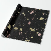 Matte Gold und Rose Gold Flakes Black Geschenkpapier (Ungerollt)