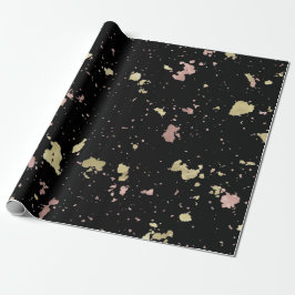 Matte Gold und Rose Gold Flakes Black Geschenkpapier