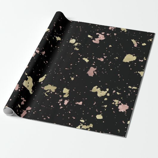 Matte Gold und Rose Gold Flakes Black Geschenkpapier (Ungerollt)