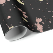 Matte Gold und Rose Gold Flakes Black Geschenkpapier (Rolleneckpunkt)