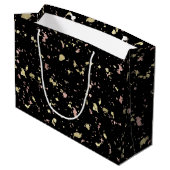 Matte Gold und Rose Gold Flakes Black Große Geschenktüte (Rückseite Schrägansicht)