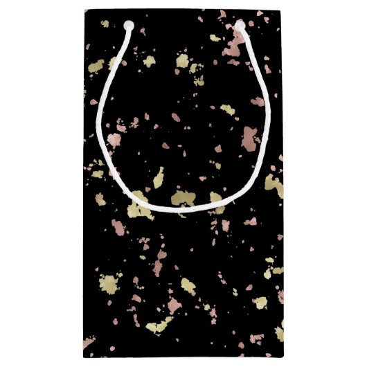 Matte Gold und Rose Gold Flakes Black Kleine Geschenktüte (Rückseite)
