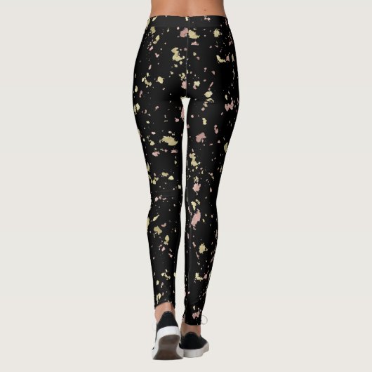Matte Gold und Rose Gold Flakes Black Leggings (Rückseite)