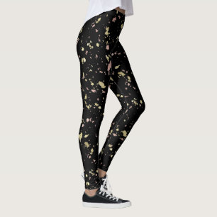Matte Gold und Rose Gold Flakes Black Leggings