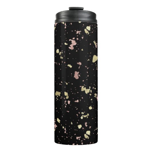 Matte Gold und Rose Gold Flakes Black Thermosbecher (Vorderseite)