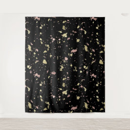 Matte Gold und Rose Gold Flakes Black Wandteppich