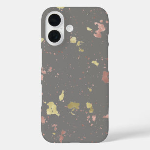 Matte Gold und Rose Gold Flakes Dunkelgrau iPhone 16 Hülle