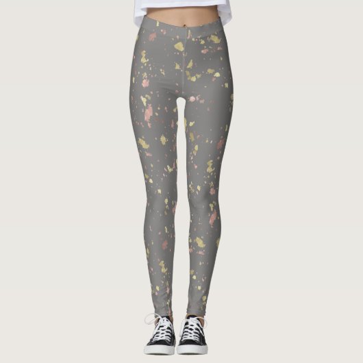 Matte Gold und Rose Gold Flakes Dunkelgrau Leggings (Vorderseite)
