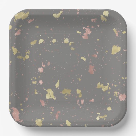 Matte Gold und Rose Gold Flakes Dunkelgrau Pappteller (Vorderseite)