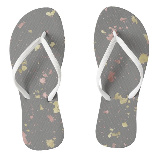 Matte Gold und Rose Gold Flakes Warmes Dunkles Gra Badesandalen (Fußbett)